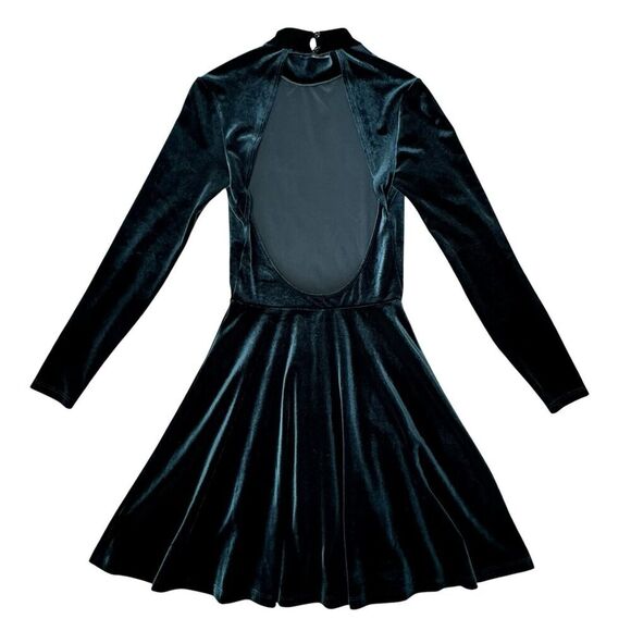 American Apparel 90s Green Velvet Open Back Skater Dress XS Witchy Fairy Goth - Picture 1 of 10